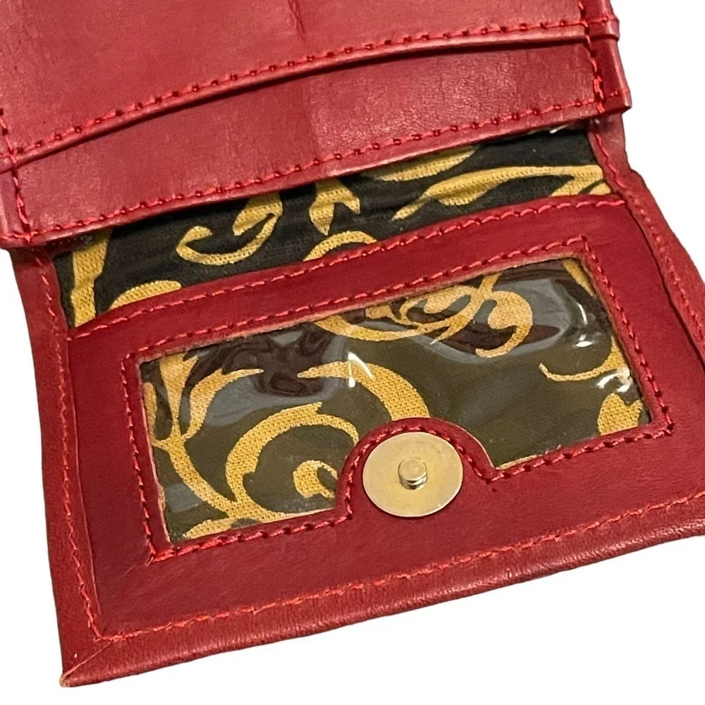 Handmade Red Tooled Leather Wallet Credit Card Holder